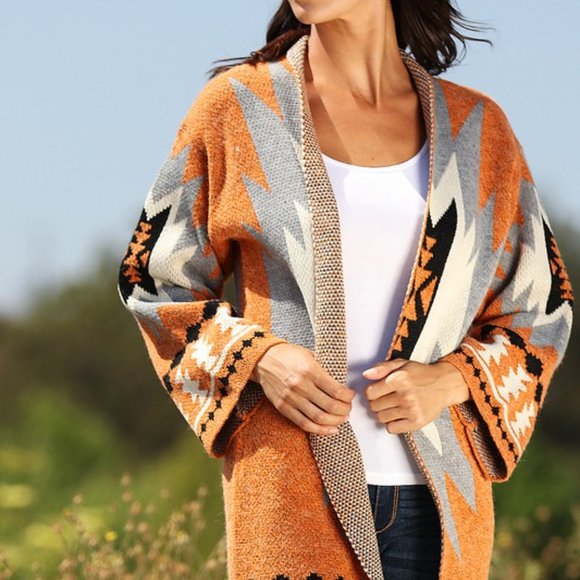 New Tribal Boho Aztec Western Cardigan Sweater - Picture 8 of 11